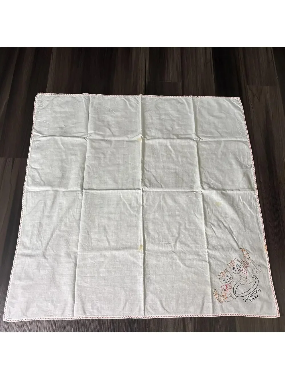 Hand Embroidery Cats Saturday Bake Day Vintage Tea Towel Decorative Dish Towel